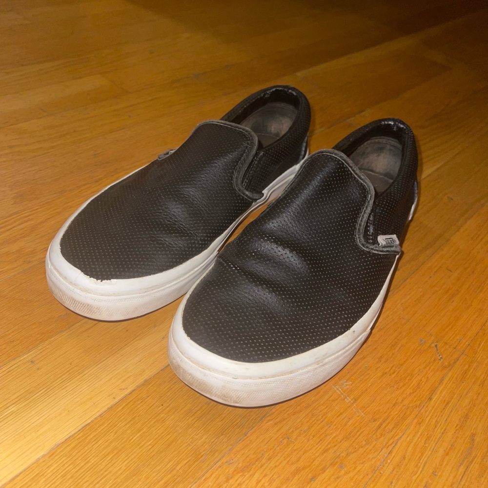 Black Leather Slip On Vans